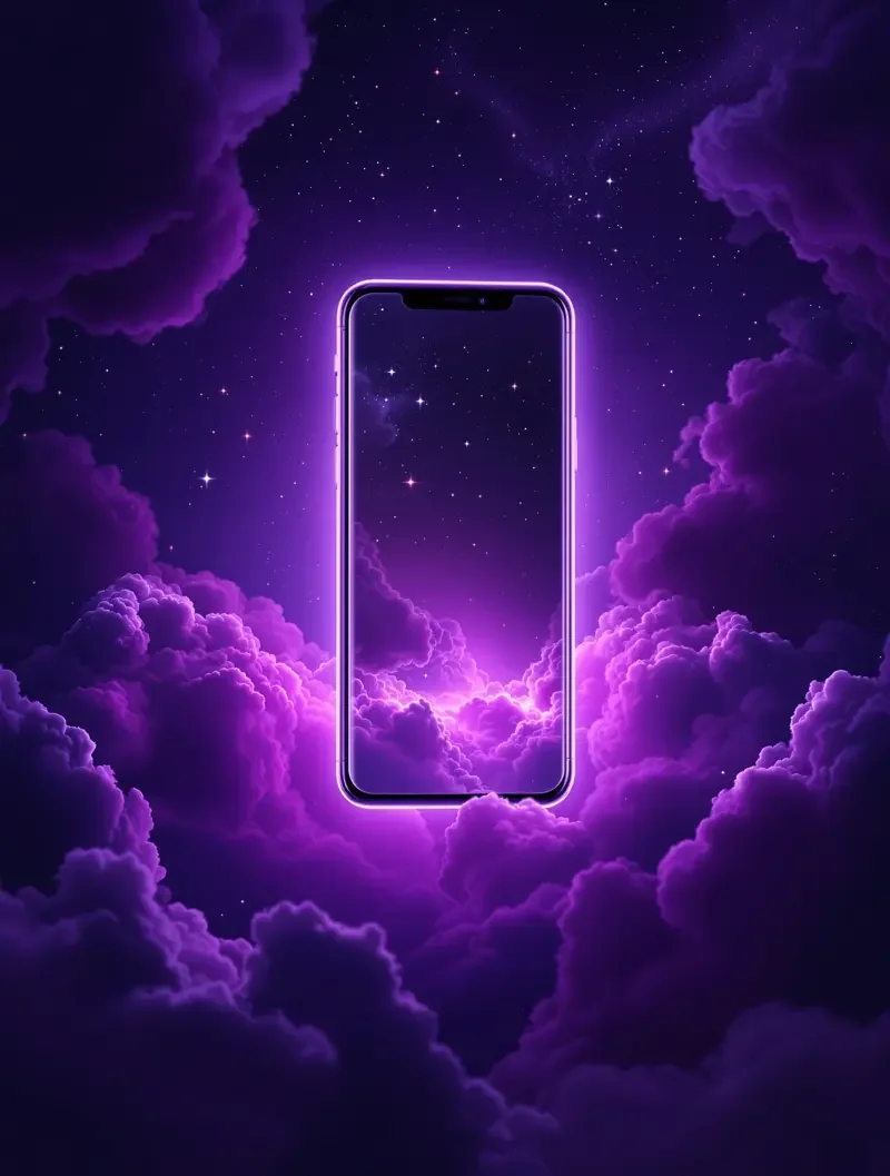 色色视频APP 移动观影 色色视频APP界面概念图,深紫星云背景中悬浮的手机屏幕